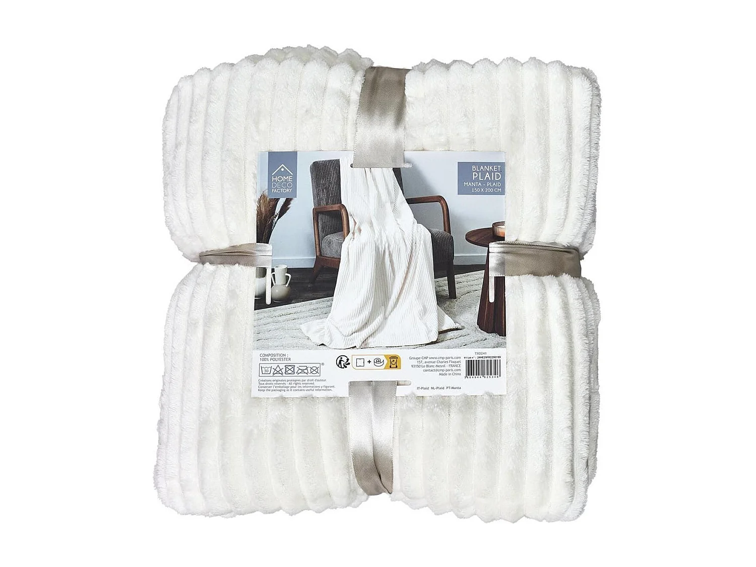 Plaid 150x200cm côtelée Flanelle, Confort Cosy et Style Intemporel - XIRIA