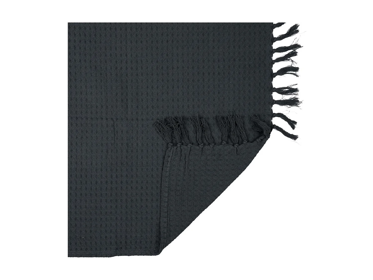 Plaid Jeté de Canapé Gaufré 130x160cm 100% Coton Gris Anthracite avec Franges - CUSHY