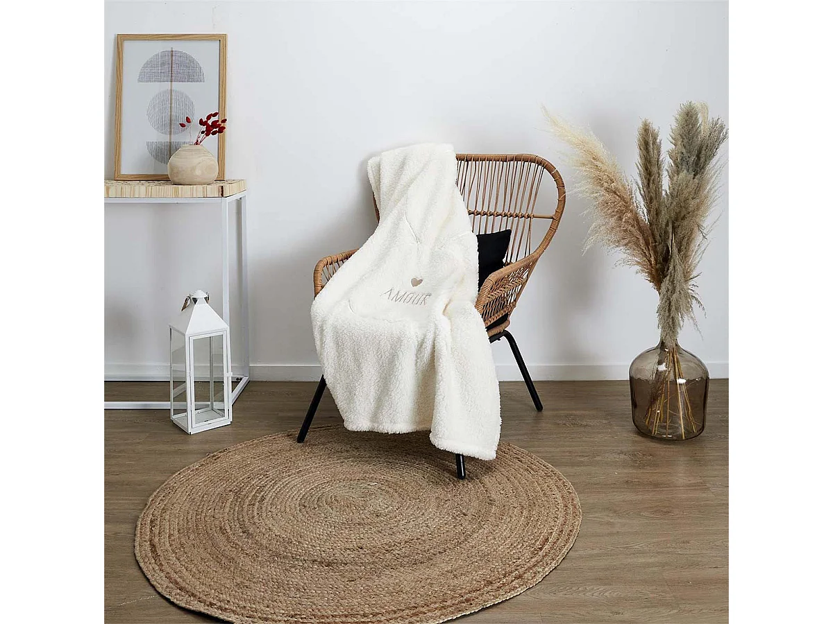 Plaid Coussin 2-en-1 "Amour" en Sherpa Coloris Crème - SATINA