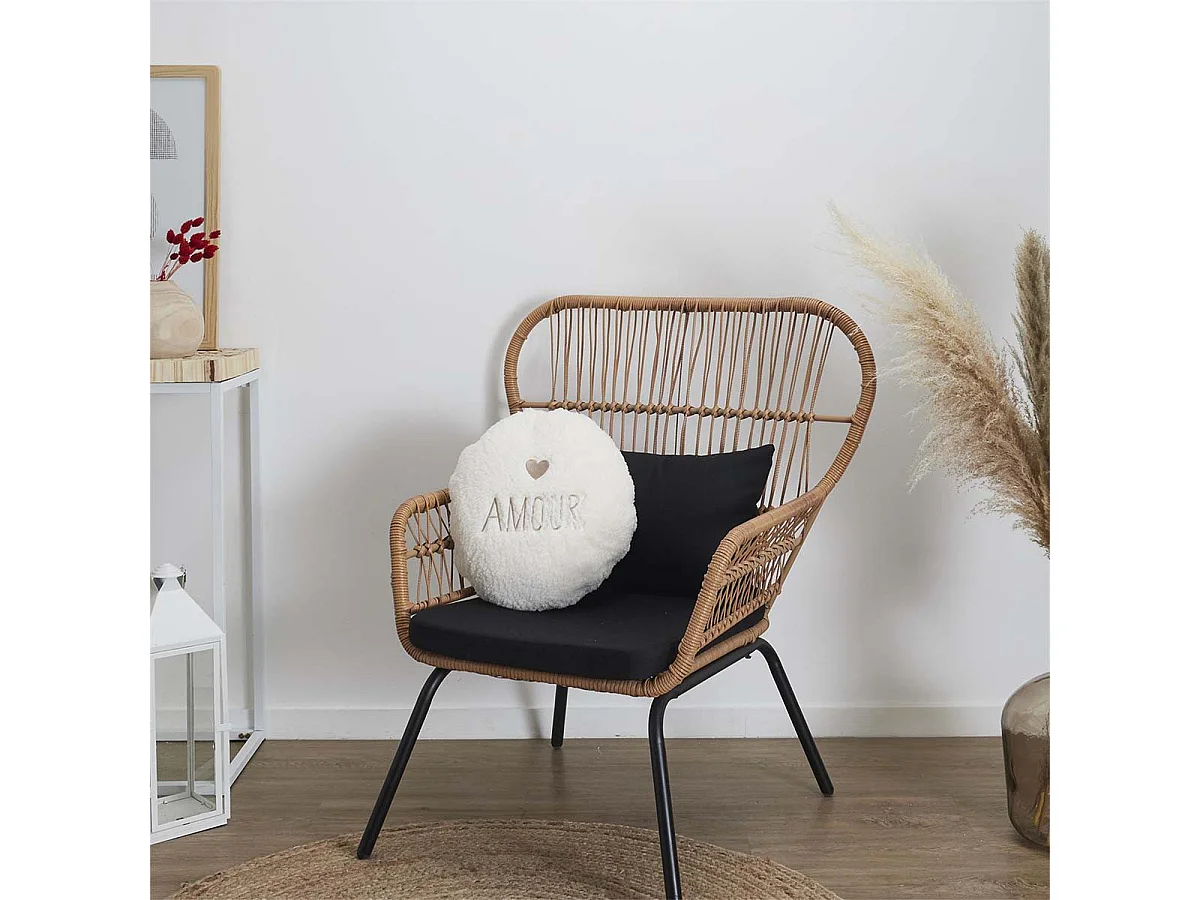 Plaid Coussin 2-en-1 "Amour" en Sherpa Coloris Crème - SATINA