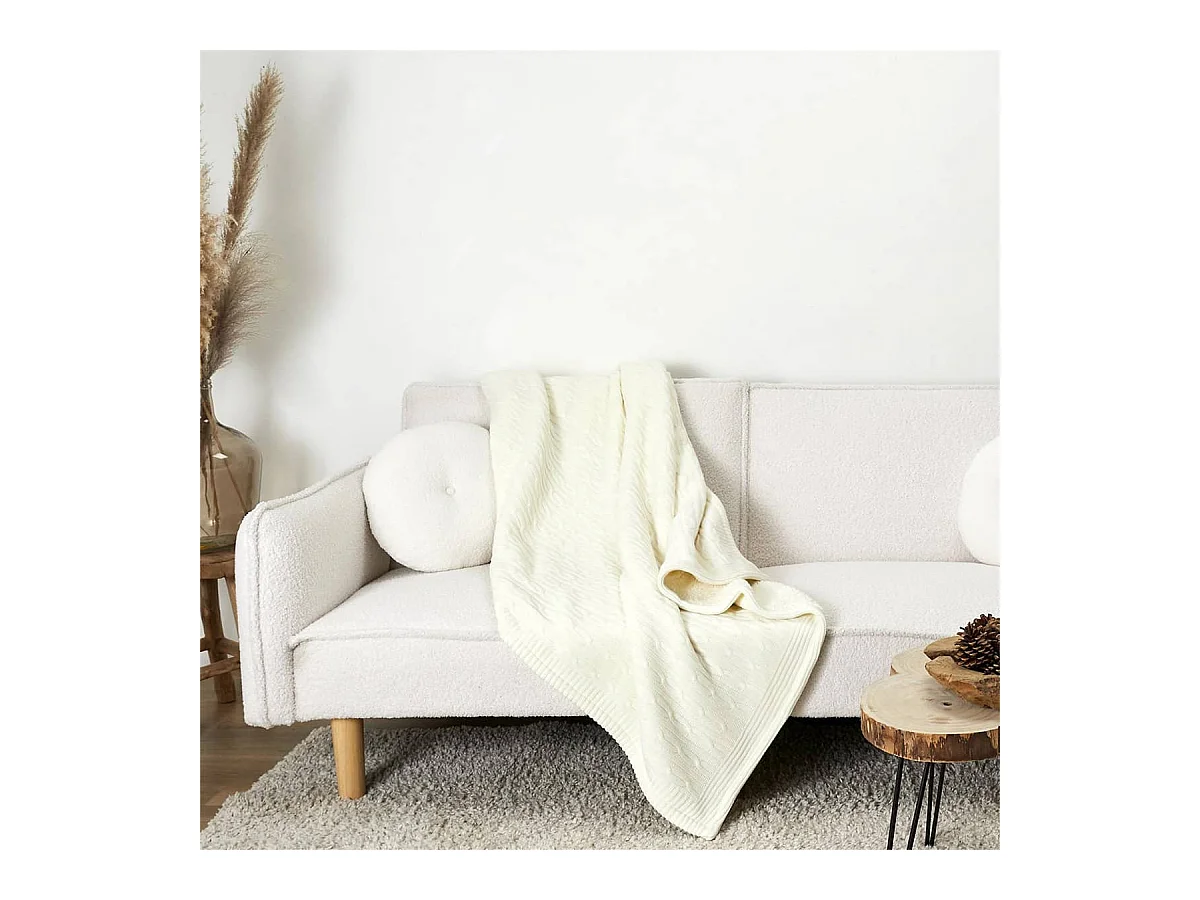 Plaid 120x150cmm Torsadé Crème et Sherpa - ELINA