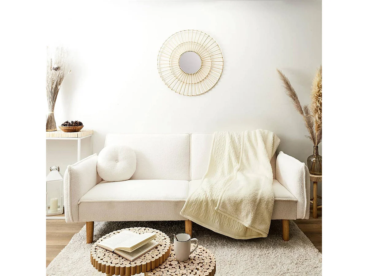 Plaid 120x150cmm Torsadé Crème et Sherpa - ELINA