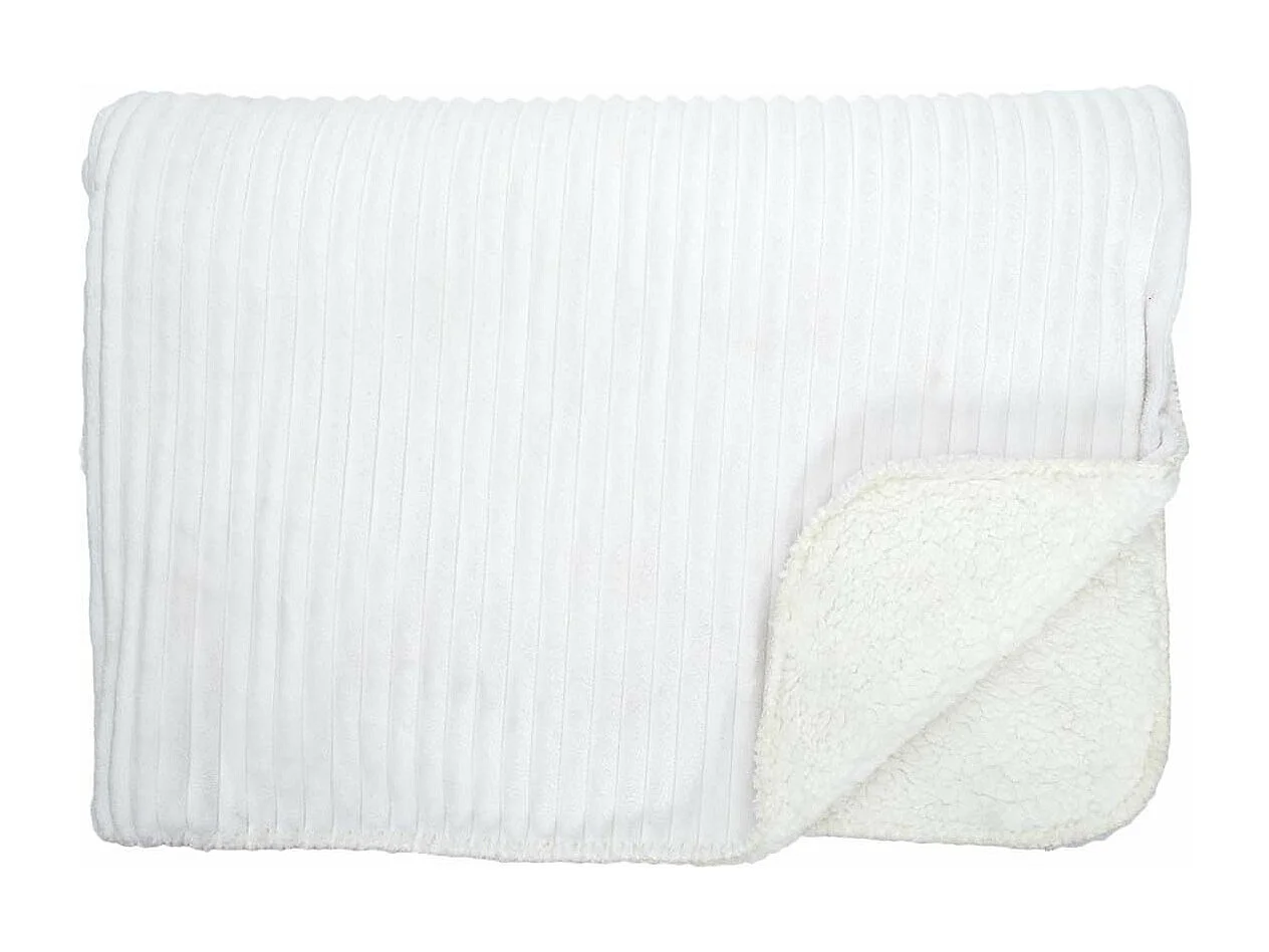 Plaid Flanelle Côtelé 180x220cm Blanc et Sherpa - COSYHOME