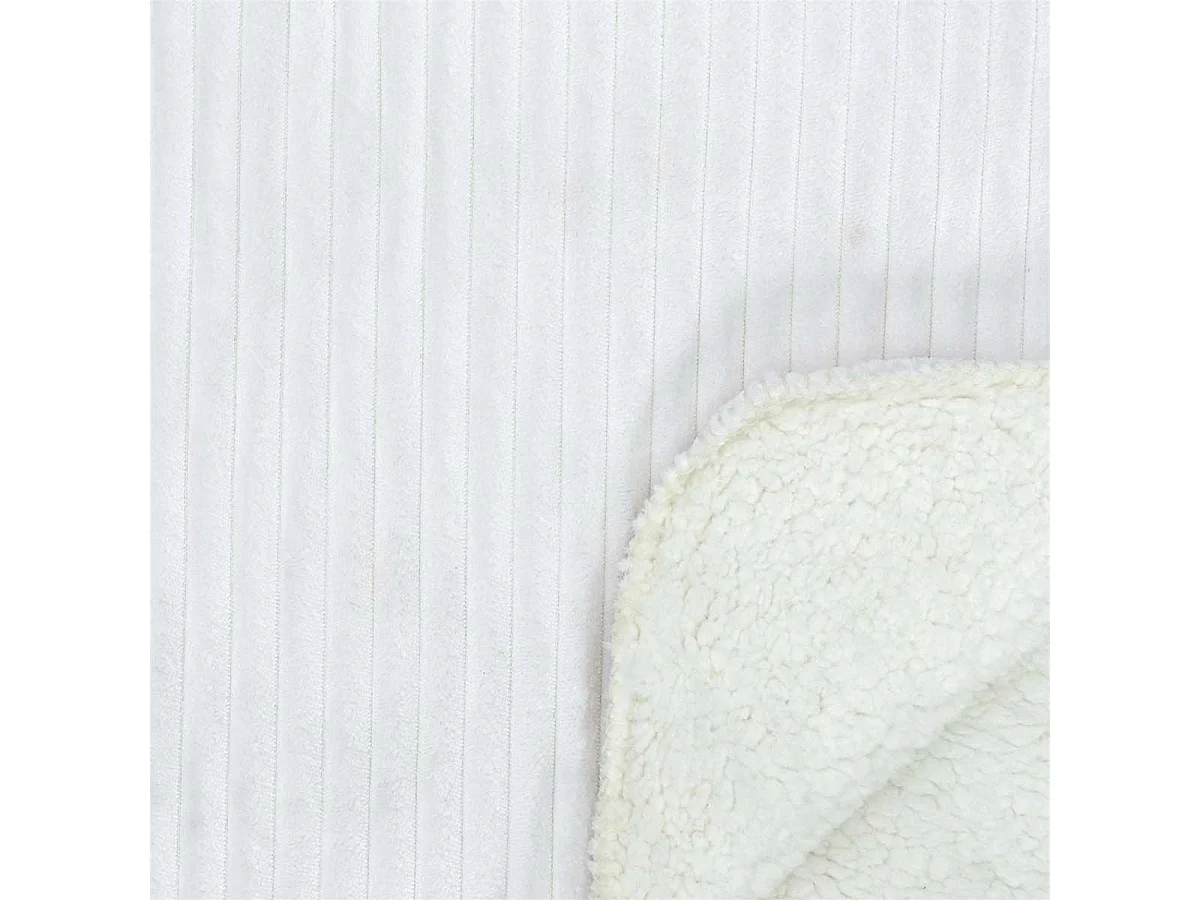 Plaid Flanelle Côtelé 180x220cm Blanc et Sherpa - COSYHOME
