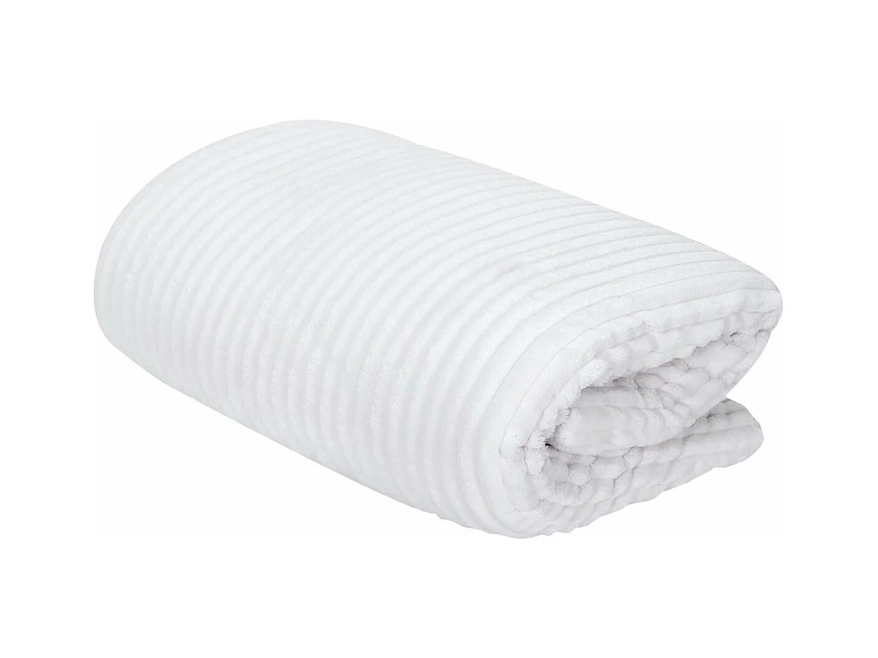Plaid Flanelle Côtelé 180x220cm Blanc et Sherpa