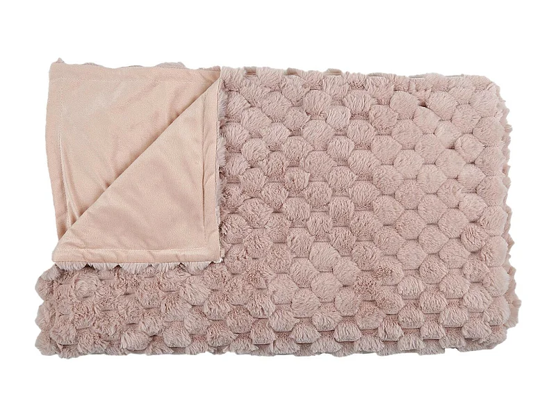 Plaid Ultra Doux 120x150cm Imitation Fourrure Nid d'Abeille Rose - FLUFFY