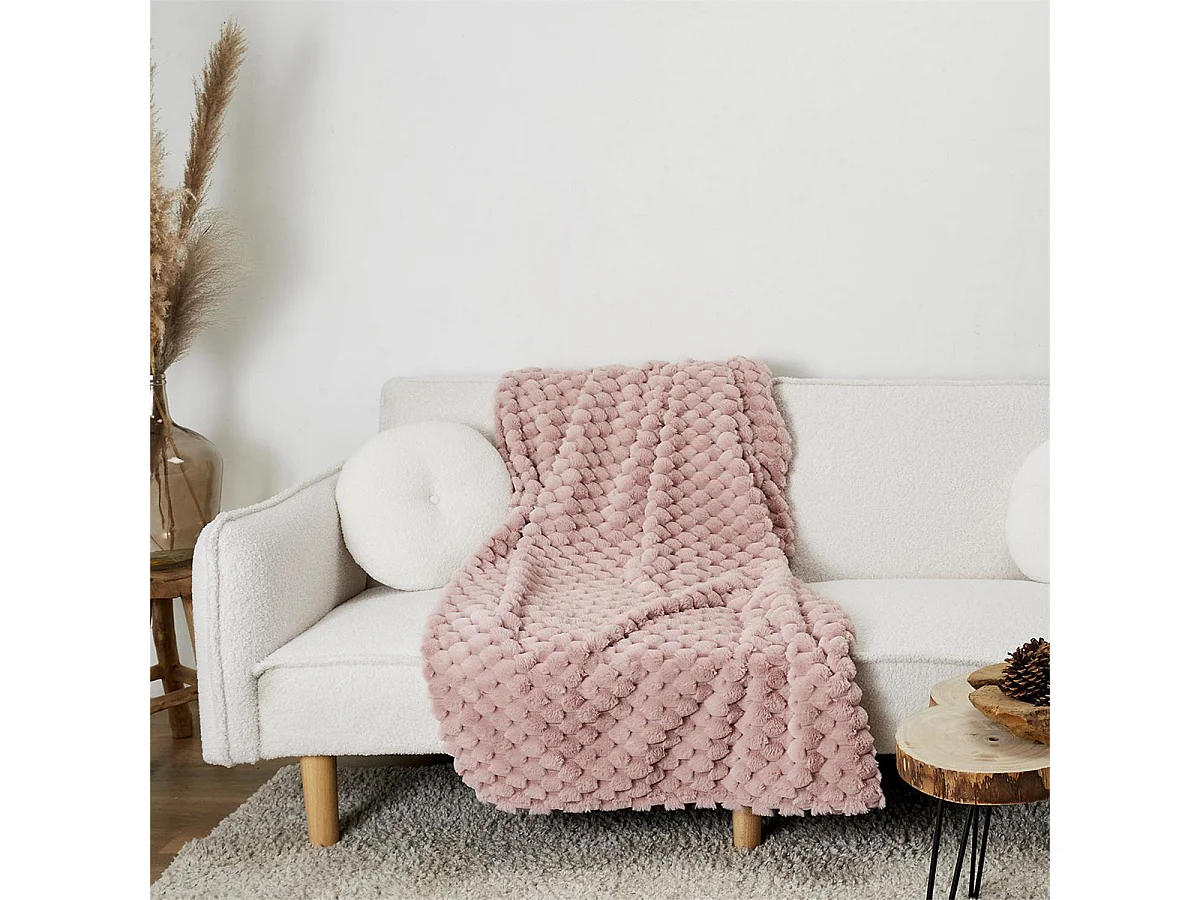 Plaid Ultra Doux 120x150cm Imitation Fourrure Nid d'Abeille Rose - FLUFFY