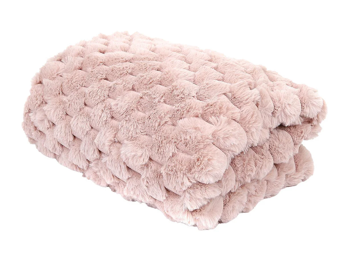 Plaid Ultra Doux 120x150cm Imitation Fourrure Nid d'Abeille Rose - FLUFFY