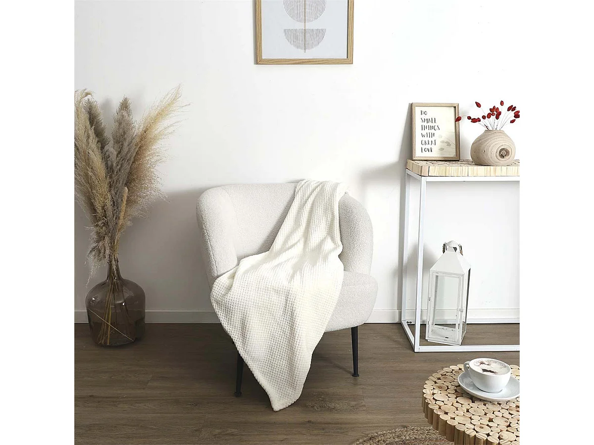 Plaid Ultra Doux 120x150cm Nid d'Abeille Crème - GAYA