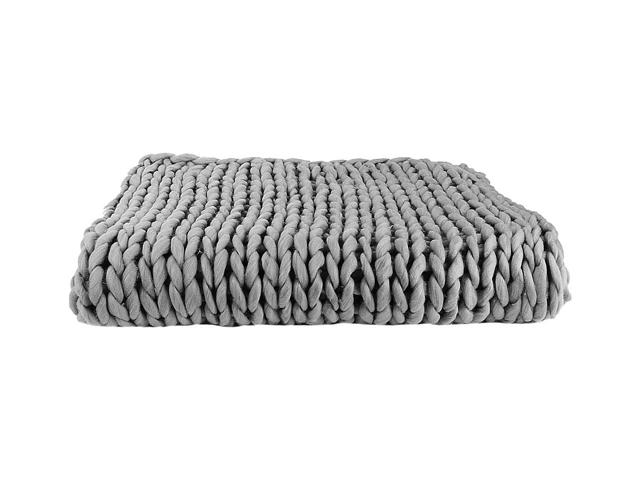 Plaid Chunky 120x150cm Grosse Maille Tressée Coloris Gris - LOTOV