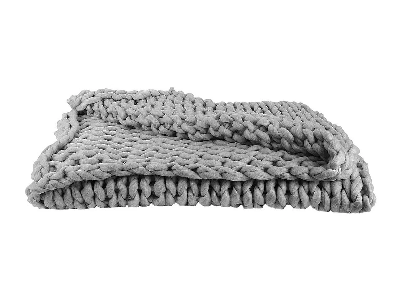 Plaid Chunky 120x150cm Grosse Maille Tressée Coloris Gris - LOTOV