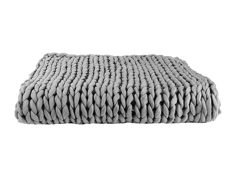 Plaid Chunky 120x150cm Grosse Maille Tressée Coloris Gris - LOTOV