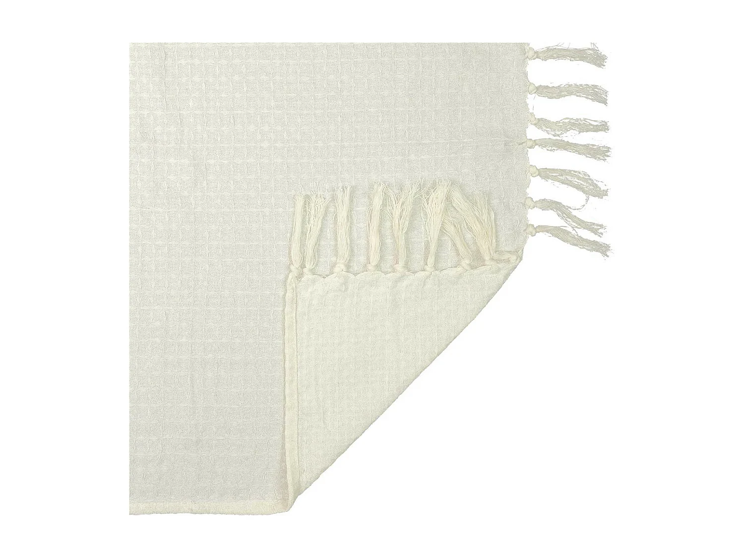 Plaid Jeté de Canapé Gaufré 170x250cm 100% Coton Blanc avec Franges - CUSHY