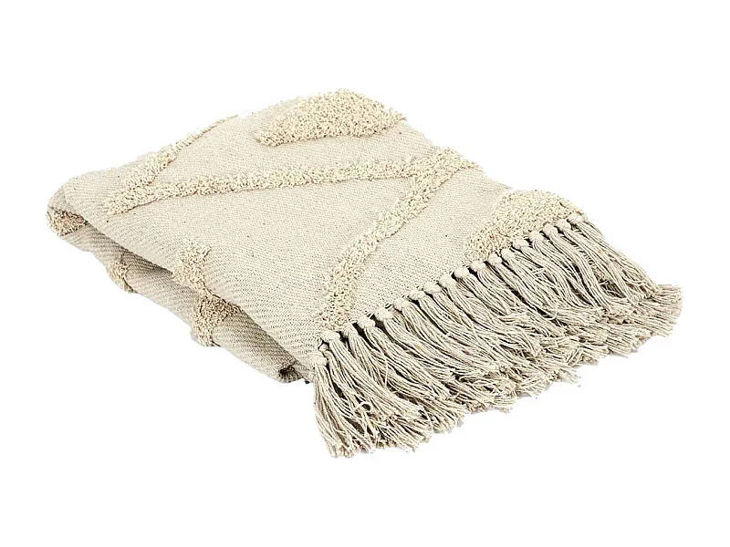 Plaid Jeté Ethnique Tufté 125x150cm Beige Formes Losanges - SAMIRA
