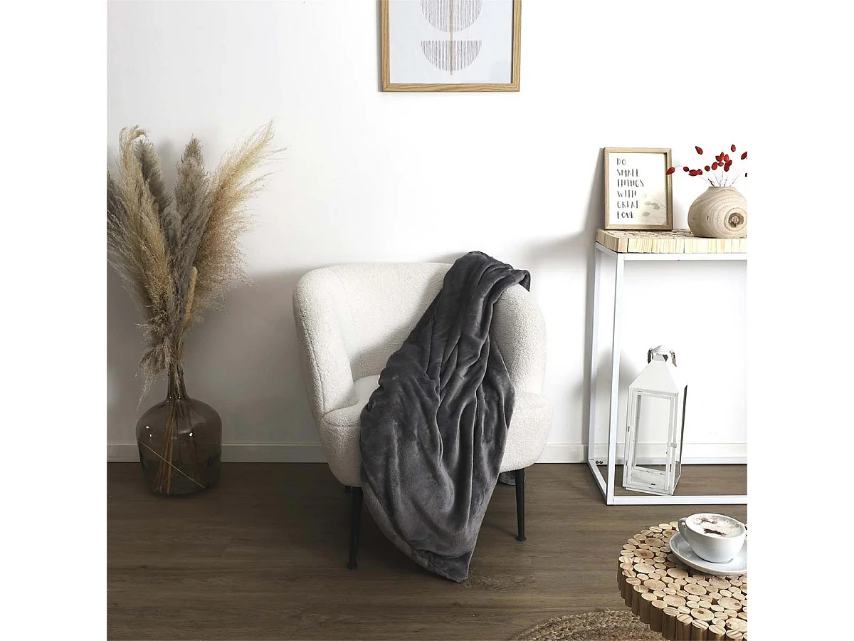 Plaid Ultra Doux 127x178cm avec Poche Pieds Gris Anthracite et Sherpa - WRAP