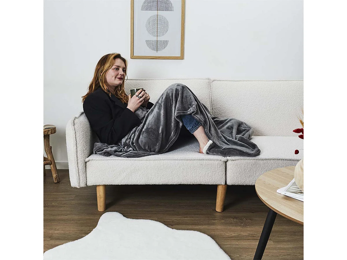 Plaid Ultra Doux 127x178cm avec Poche Pieds Gris Anthracite et Sherpa - WRAP