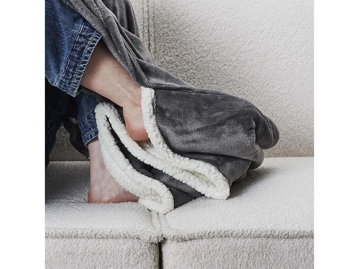 Plaid Ultra Doux 127x178cm avec Poche Pieds Gris Anthracite et Sherpa - WRAP
