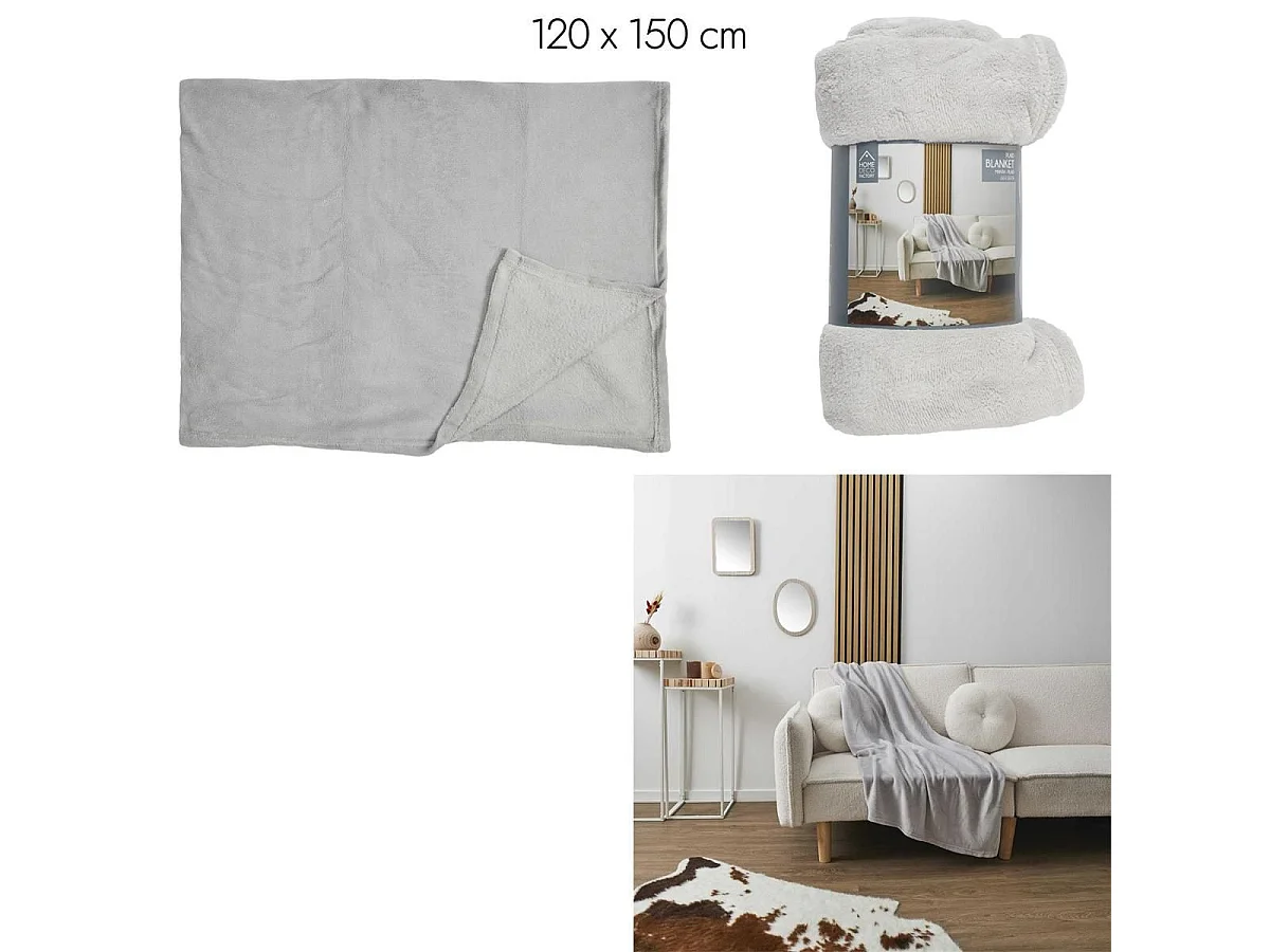 Plaid Microfibre Gris Clair 120x150cm, Doux Effet Sherpa, Lavable en Machine - OLIN