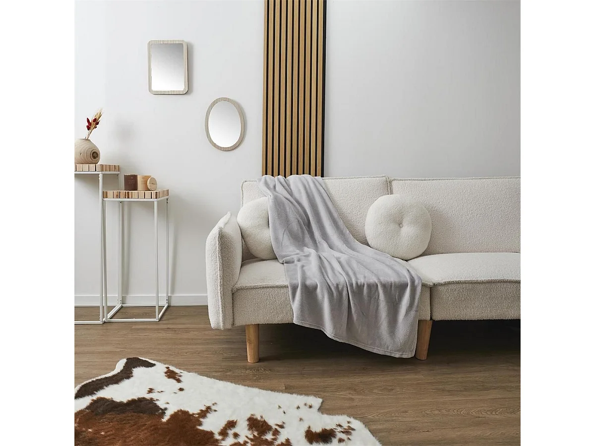 Plaid Microfibre Gris Clair 120x150cm, Doux Effet Sherpa, Lavable en Machine - OLIN