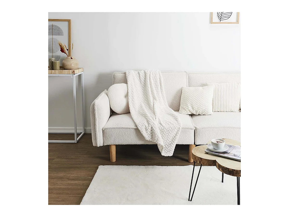 Plaid Ultra Doux 120x150cm Motif Chevrons Blanc - HOWY