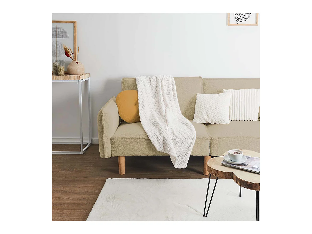 Plaid Ultra Doux 120x150cm Motif Chevrons Blanc - HOWY