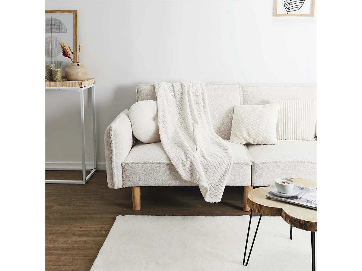 Plaid Ultra Doux 120x150cm Motif Chevrons Blanc - HOWY