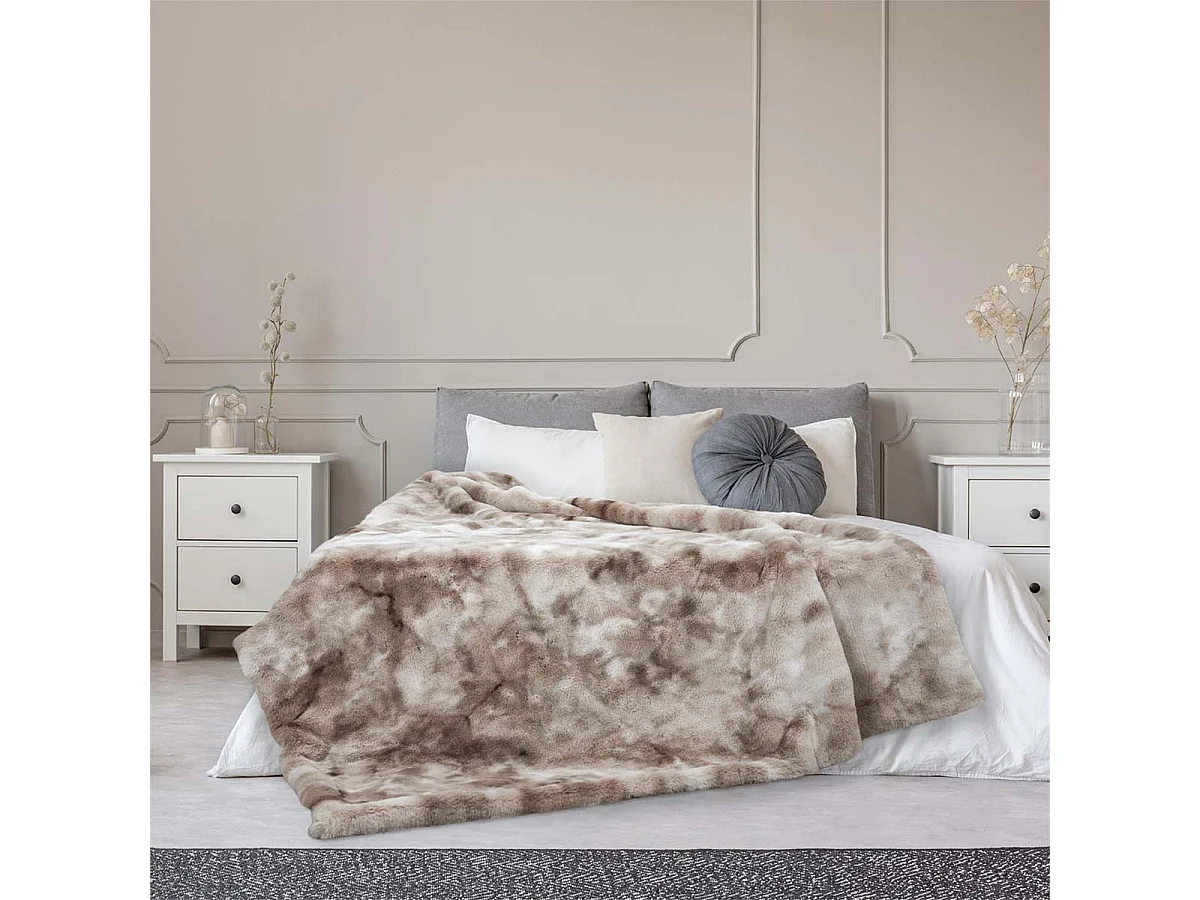 Plaid Ultra Doux 140x200cm Imitation Fourrure Ombrée Coloris Marron et Blanc - FLUFFY