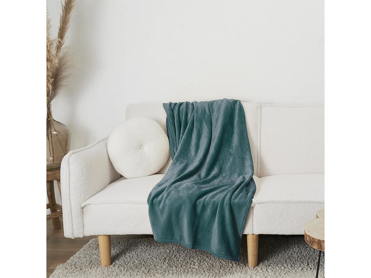 Plaid Flanelle 125x150cm Uni Bleu Canard - ESSENTIEL