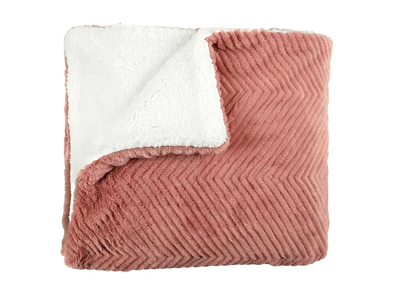 Plaid Ultra Doux 140x200cm Imitation Fourrure Texturée Rose et Sherpa - KATSU