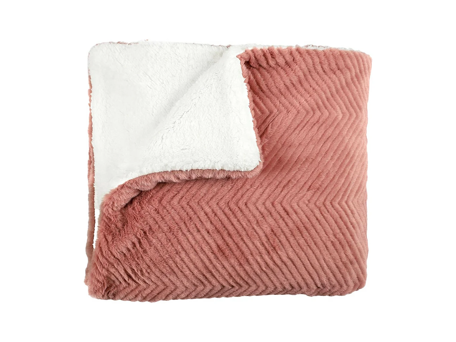 Plaid Ultra Doux 140x200cm Imitation Fourrure Texturée Rose et Sherpa - KATSU