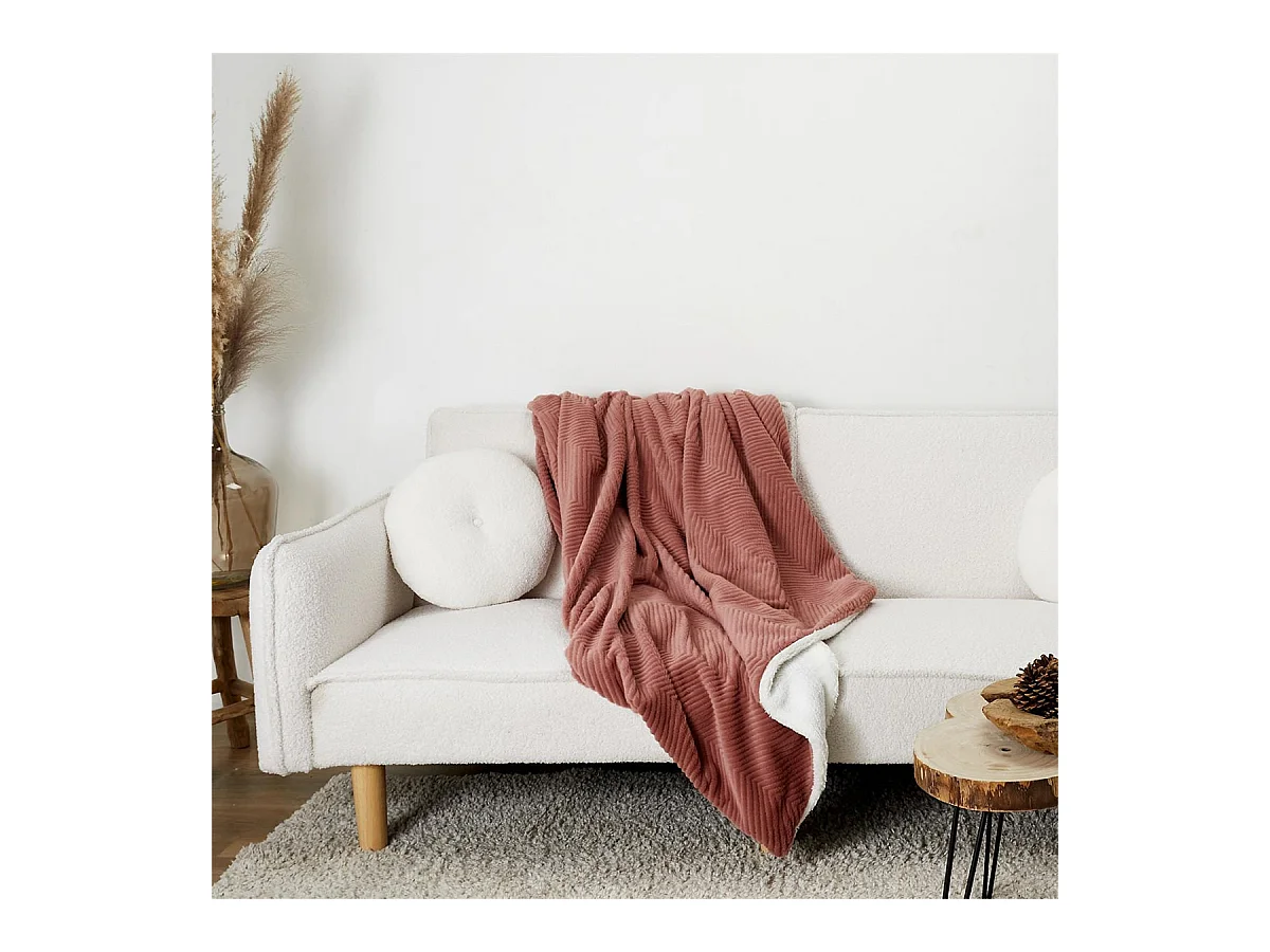 Plaid Ultra Doux 140x200cm Imitation Fourrure Texturée Rose et Sherpa - KATSU