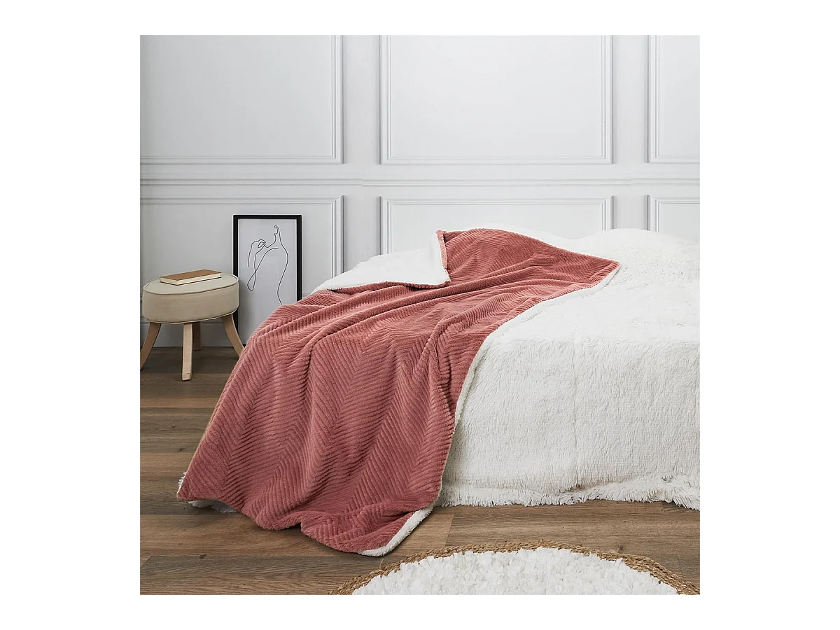 Plaid Ultra Doux 140x200cm Imitation Fourrure Texturée Rose et Sherpa - KATSU