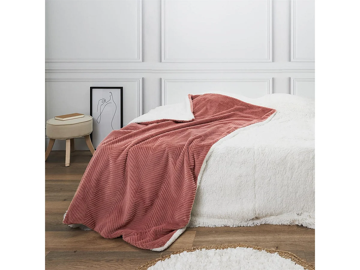 Plaid Ultra Doux 140x200cm Imitation Fourrure Texturée Rose et Sherpa - KATSU