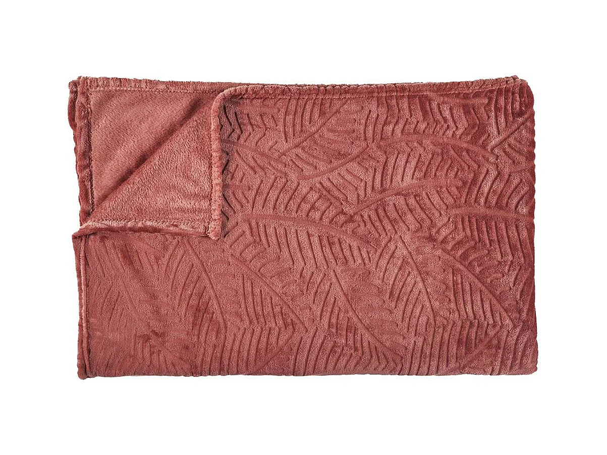 Plaid Flanelle 150x200cm Embossé Motif Feuilles Terracota - FLONY