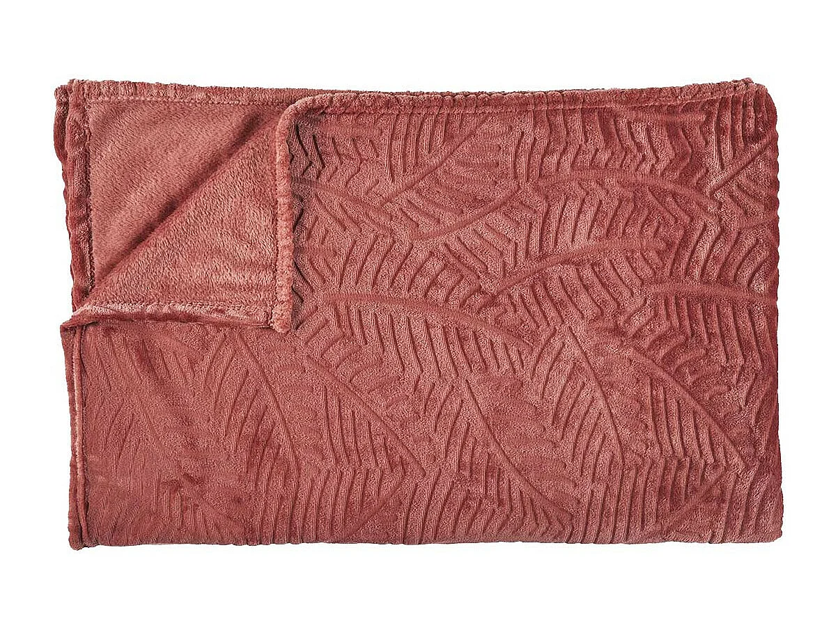 Plaid Flanelle 150x200cm Embossé Motif Feuilles Terracota - FLONY