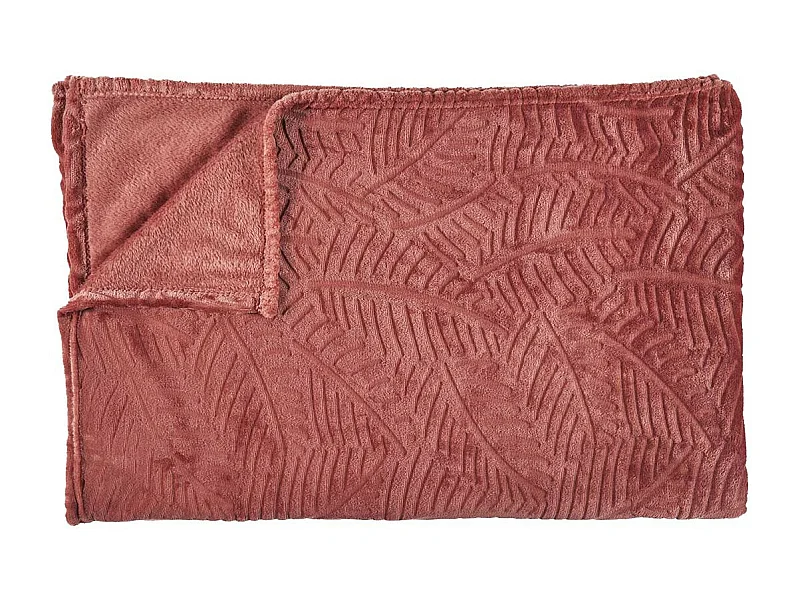 Plaid Flanelle 150x200cm Embossé Motif Feuilles Terracota - FLONY