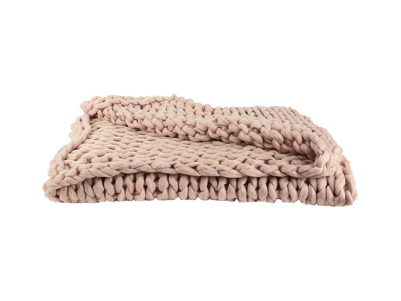 Plaid Chunky 120x150cm Grosse Maille Tressée Coloris Rose