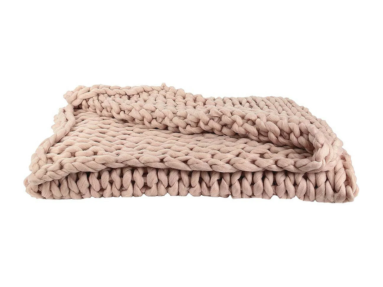 Plaid Chunky 120x150cm Grosse Maille Tressée Coloris Rose - LOTOV