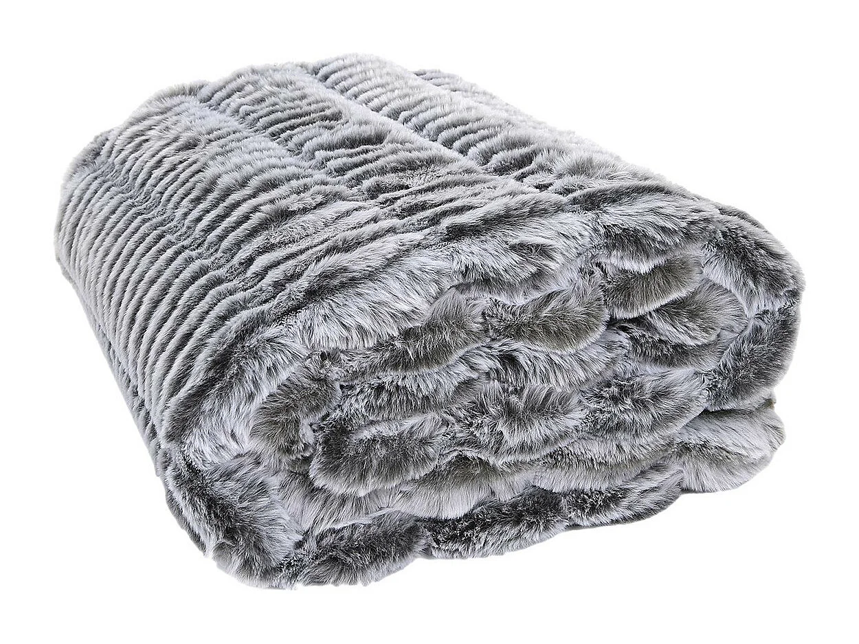 Plaid Ultra Doux 120x150cm Imitation Fourrure Vague Coloris Gris - FLUFFY