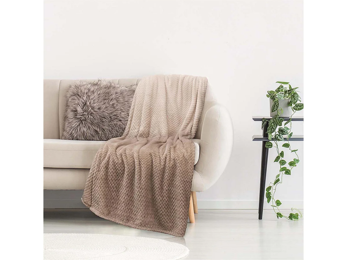 Plaid Ultra Doux 150x200cm Nid d'Abeille Dégradé Taupe Blanc - GAYA