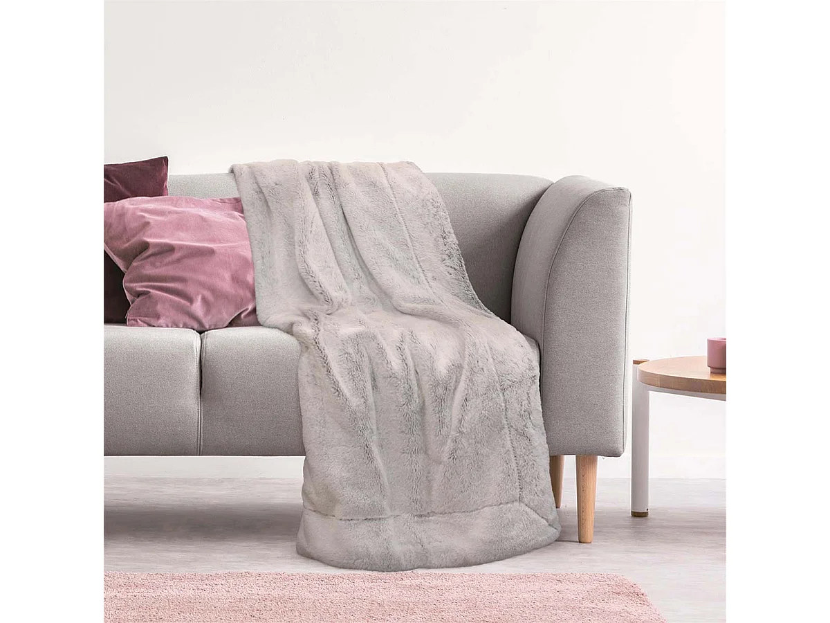 Plaid Ultra Doux 140x200cm Imitation Fourrure Grise - MEGALY