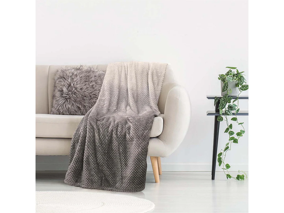 Plaid Ultra Doux 150x200cm Nid d'Abeille Dégradé Gris Blanc - GAYA