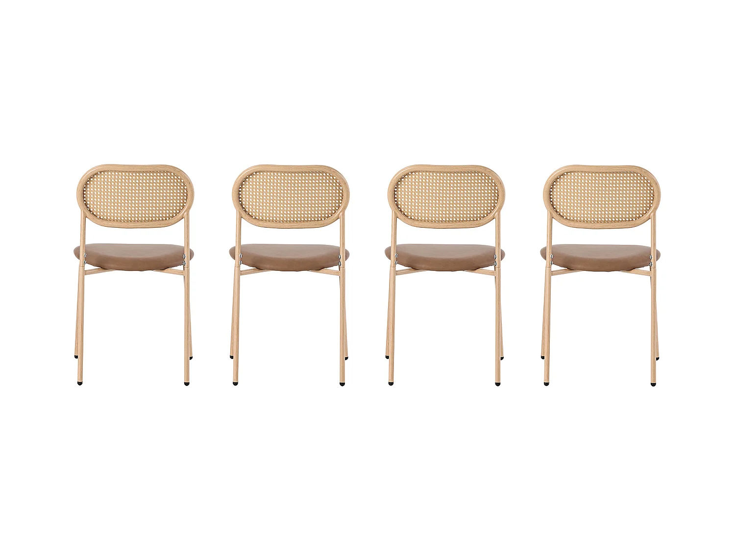 Lot de 4 chaises en rotin et Assise rembourrée en PU, marron