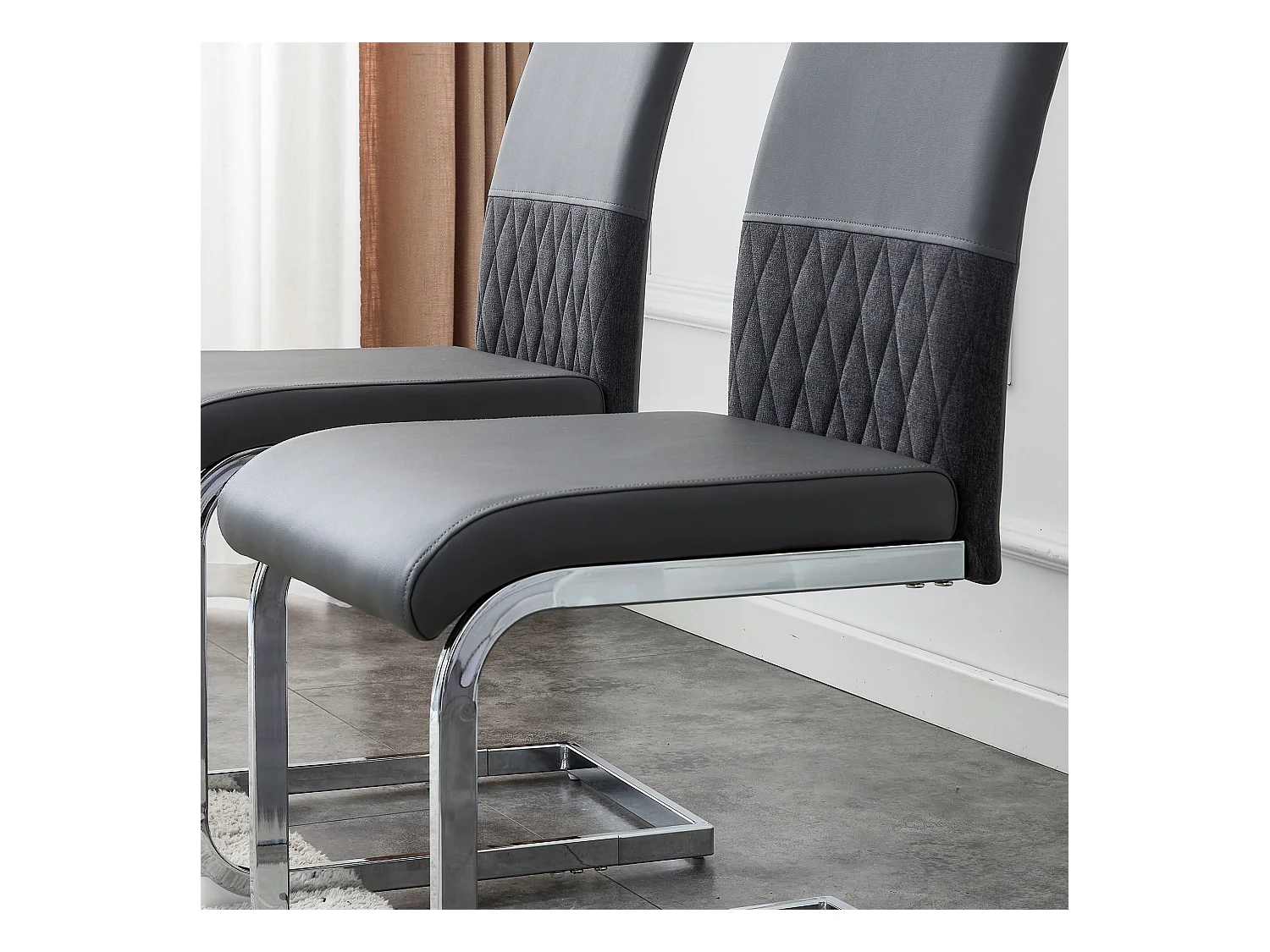 Lot de 2 chaises cantilever avec Assise rembourrée en PU, gris