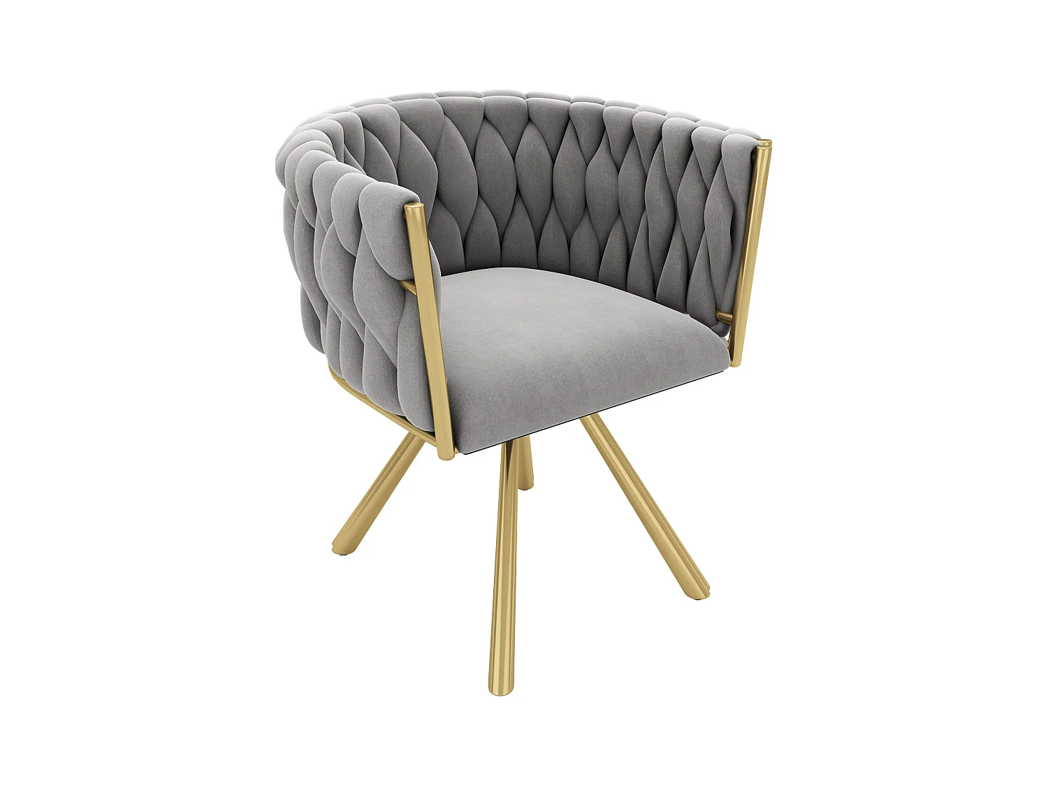 Lot de 2 chaises pivotantes avec accoudoirs en velours gris et métal doré