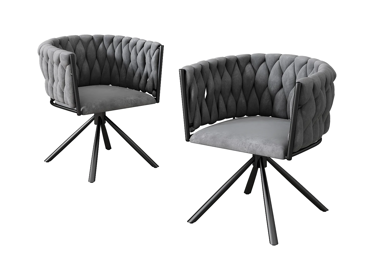 Lot de 2 chaises pivotantes avec accoudoirs en velours gris et métal noir