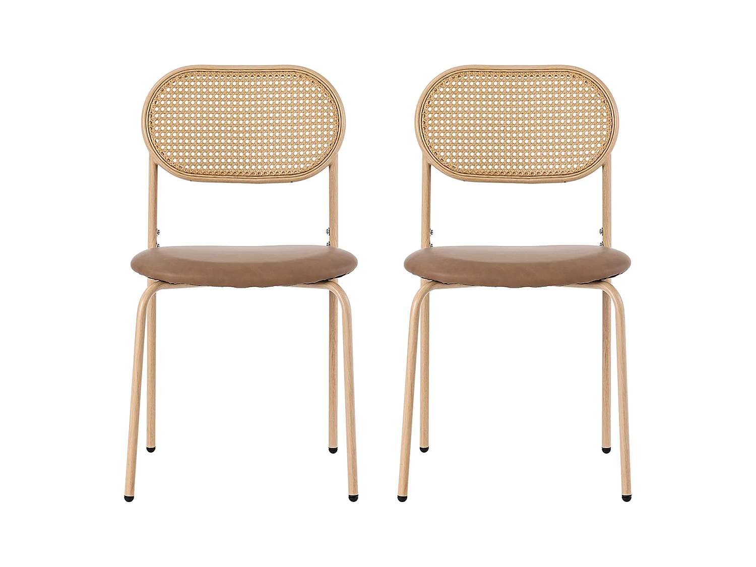 Lot de 2 chaises en rotin et Assise rembourrée en PU, marron