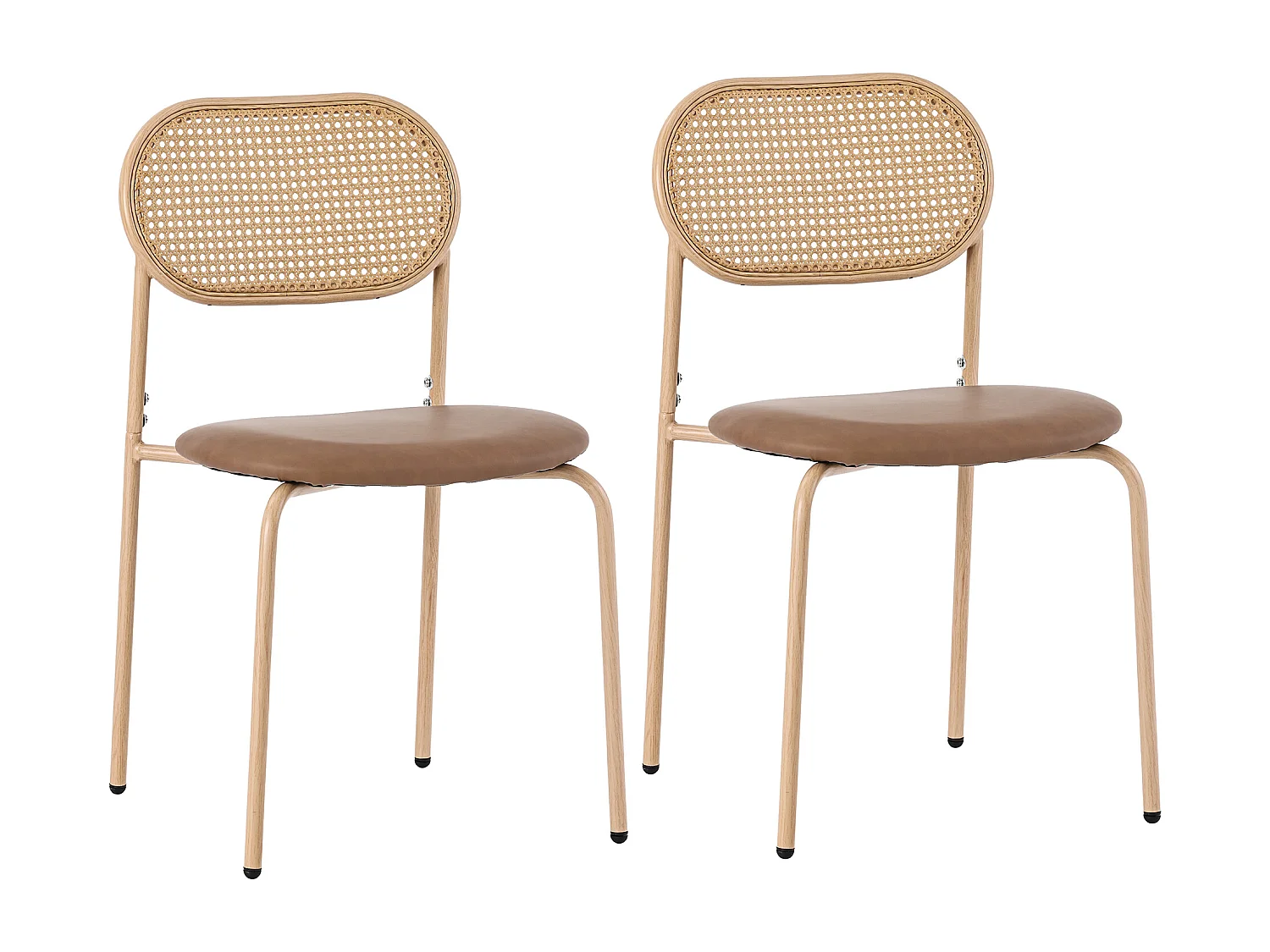 Lot de 2 chaises en rotin et Assise rembourrée en PU, marron