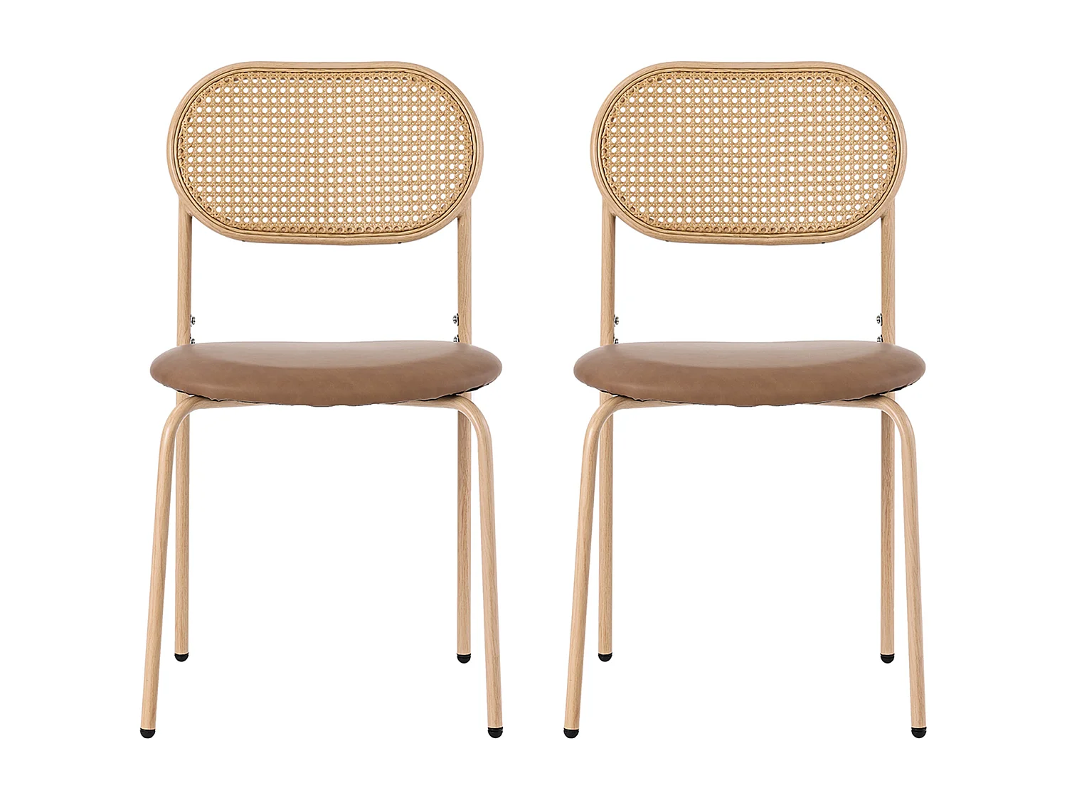 Lot de 2 chaises en rotin et Assise rembourrée en PU, marron