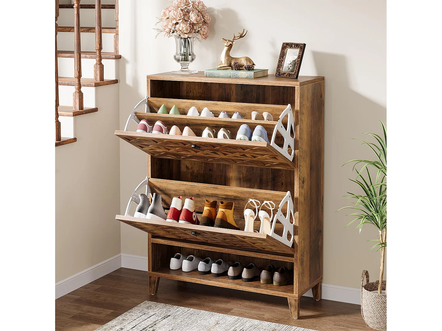 Meuble à chaussures avec 2 tiroirs à rabat, meuble de rangement, 20 paires d'armoires , 80x24x110 cm